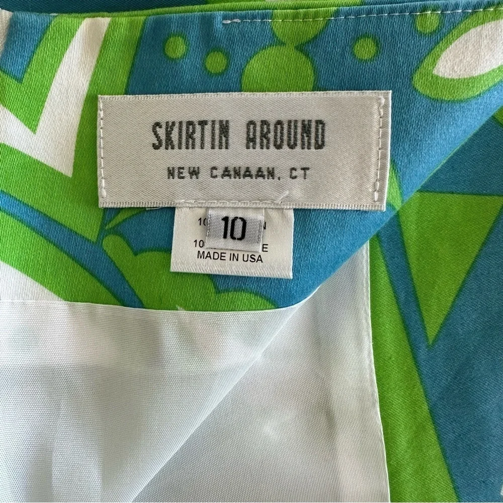 Skirtin Around Blue & Green Abstract Floral Above The Knee Cotton Skirt Size 10
